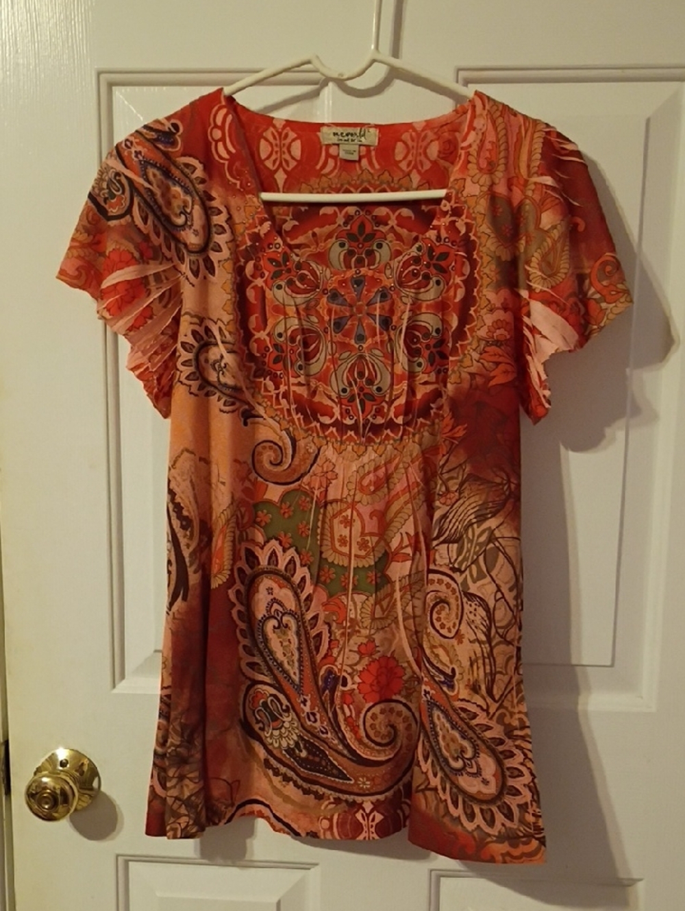 ONE WORLD Orange Paisley Short-Sleeve Tunic Top